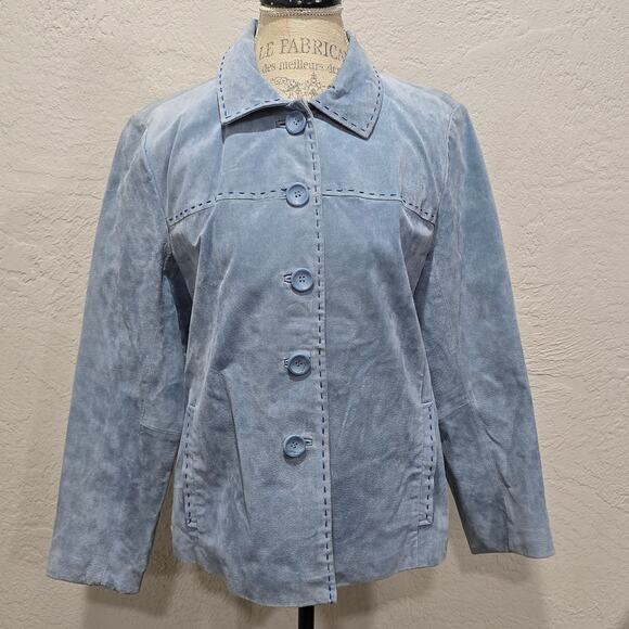 Vintage Monterey Bay Clothing Company Denim Blue Genuine Leather Jacket Size 14 - Picture 13 of 13